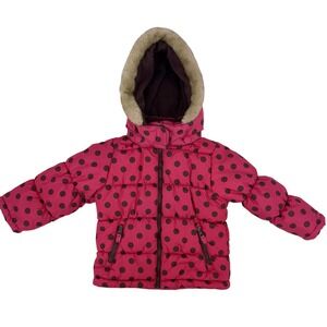 Carter's Toddler Girls Winter Jacket Pink 4T Polka Dot Insulated Hood Outdoor